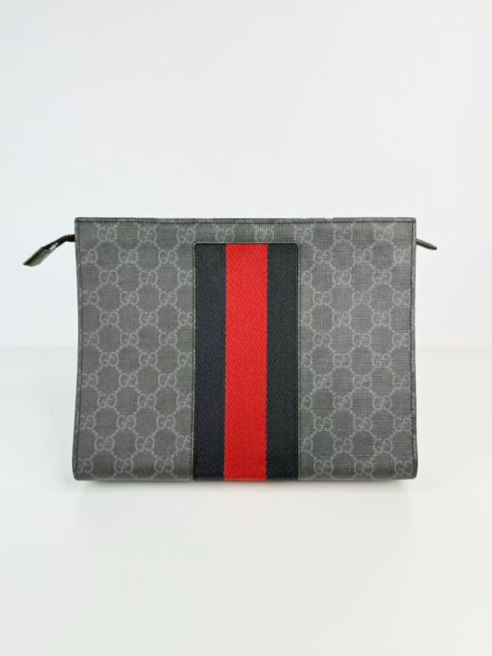 Gucci GG Supreme Web Stripe Zip Pouch Clutch Bag